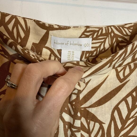 NWOT House Of Harlow 1960 Cream Tan Leaf Linen Blend Trouser Pants 10 - Picture 5 of 7